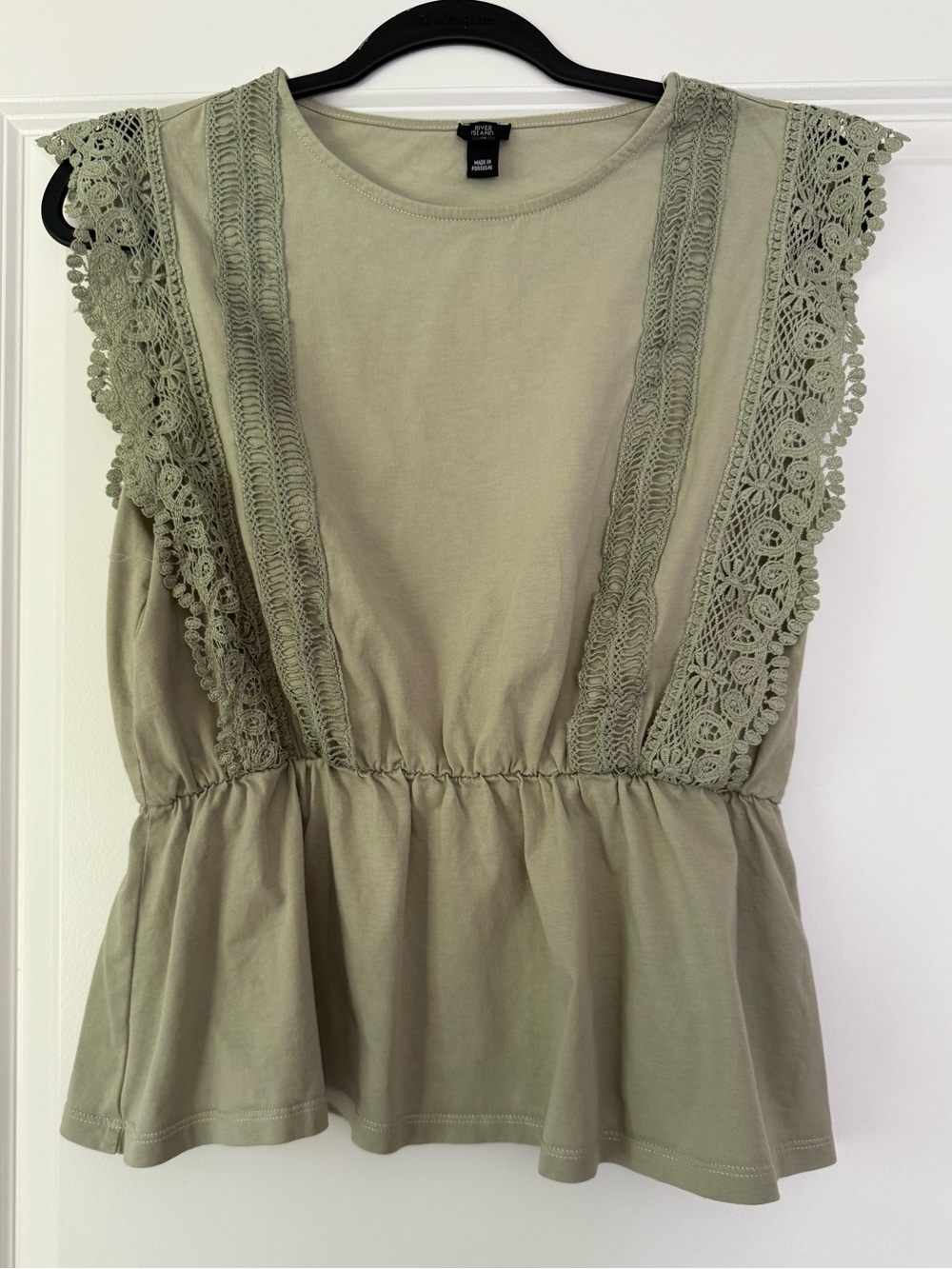 River Island Olive Green Lace-Trim Peplum Tank